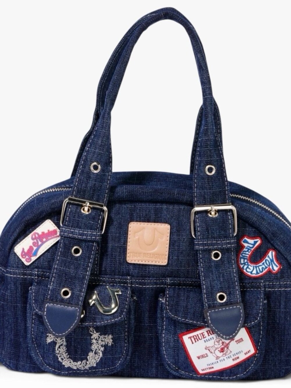 TRUE RELIGION MULTI-POCKETS DARK BLUE DENIM TOTE/SHOULDER BAG 14”L X 8”H NWT